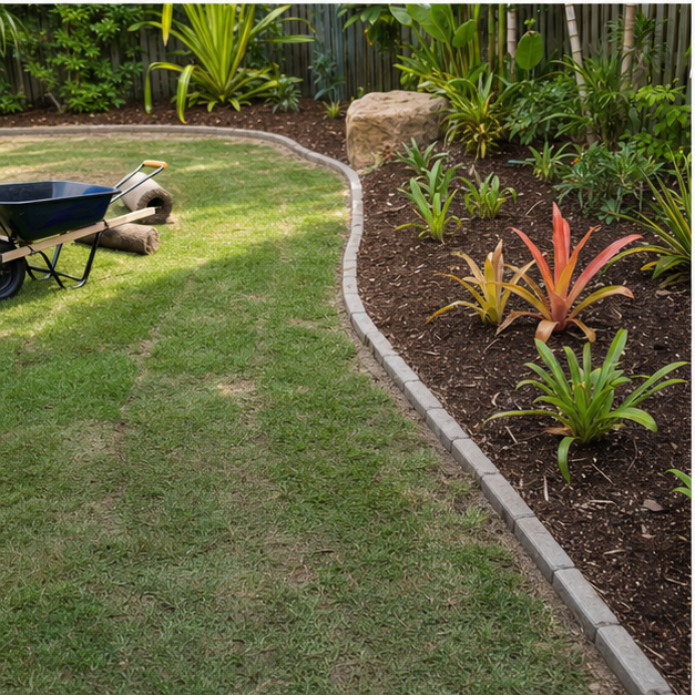 AI generated example of landscaping with garden beds and edging